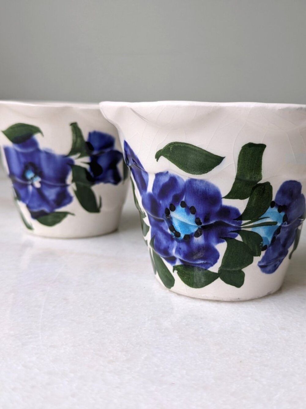 Vtg pair of handpainted mexican pottery planters mini cachepot